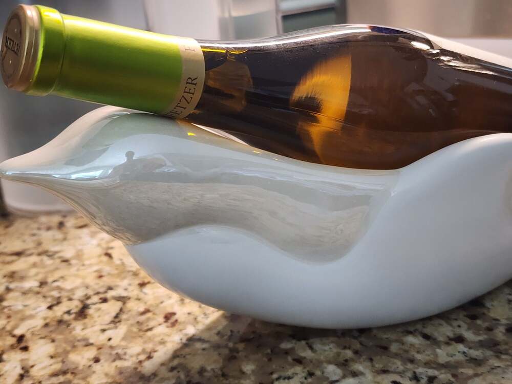 Anthropologie Adelie Wine Bottle Holder Song Bird Dove Festive Ivory Ceramic NEW